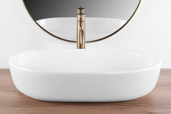 Lavoar pe blat Cleo 61 White Matt, ceramica, alb mat [4]