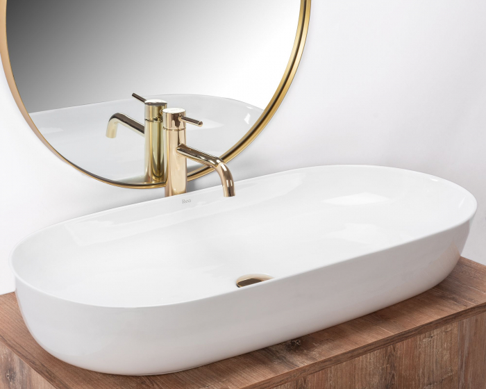 Lavoar pe blat Cleo 81 White, ceramica, alb lucios [2]