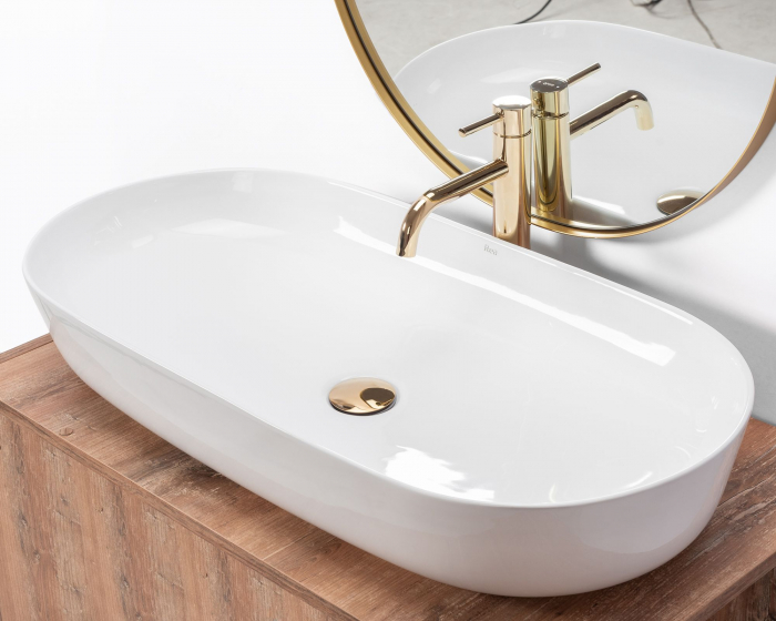 Lavoar pe blat Cleo 81 White, ceramica, alb lucios [5]