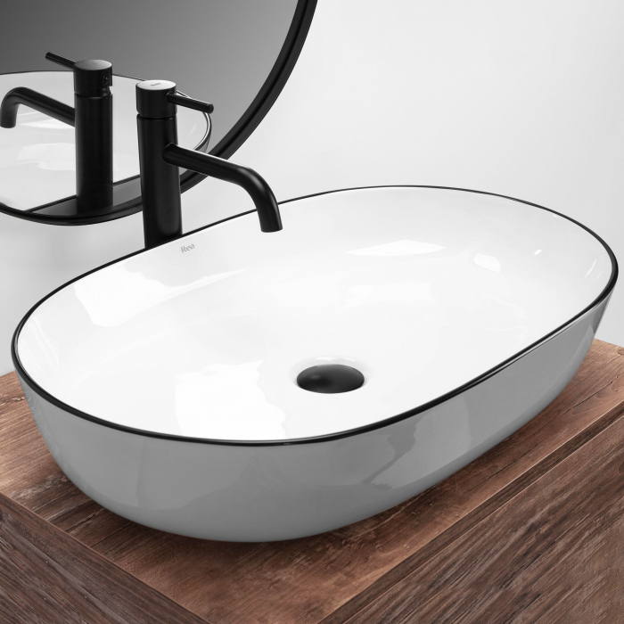 Lavoar pe blat Cleo White Black Edge, ceramica, alb lucios [2]