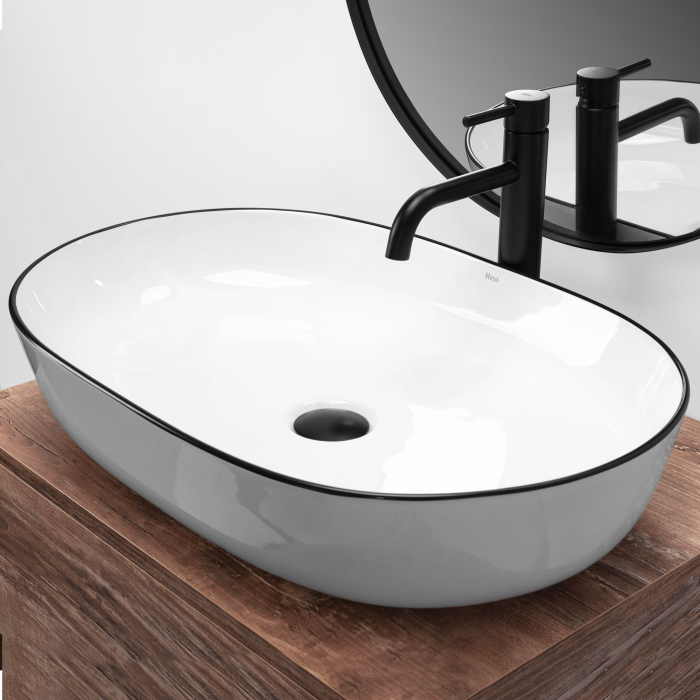 Lavoar pe blat Cleo White Black Edge, ceramica, alb lucios [5]