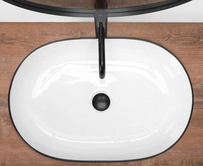 Lavoar pe blat Cleo White Black Edge, ceramica, alb lucios [4]