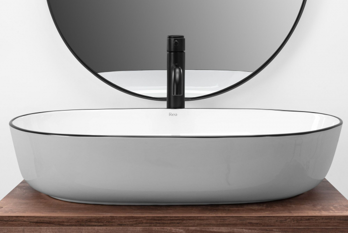 Lavoar pe blat Cleo White Black Edge, ceramica, alb lucios [3]