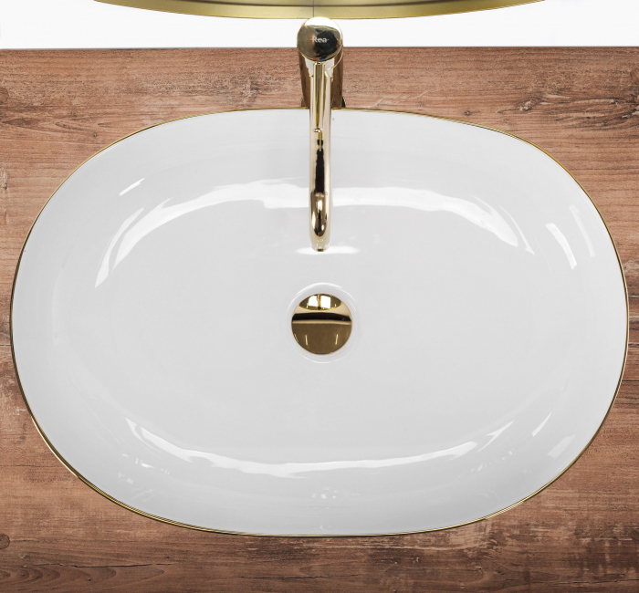 Lavoar pe blat Cleo White Gold Edge, ceramica, alb lucios [3]