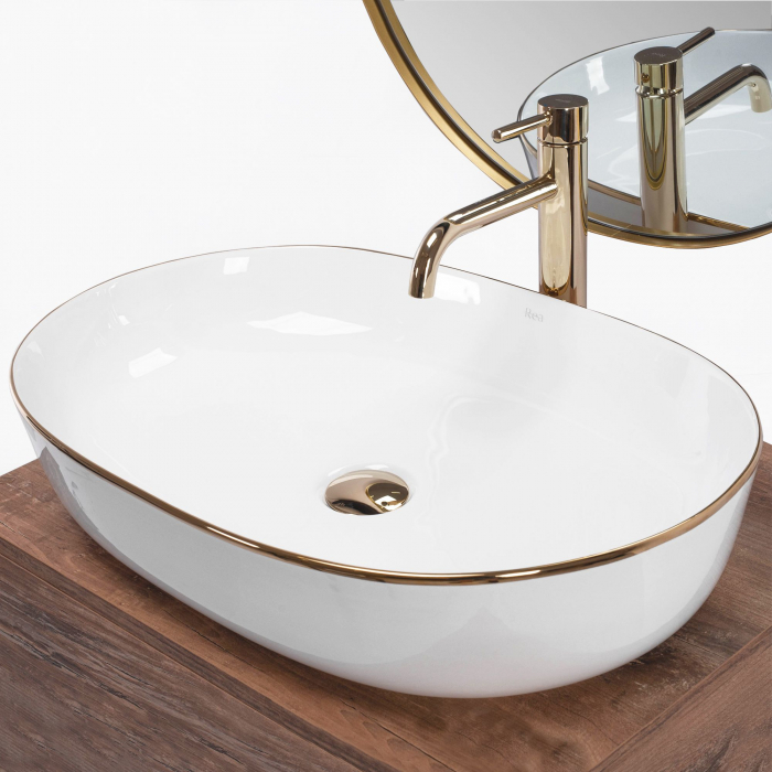 Lavoar pe blat Cleo White Gold Edge, ceramica, alb lucios [4]