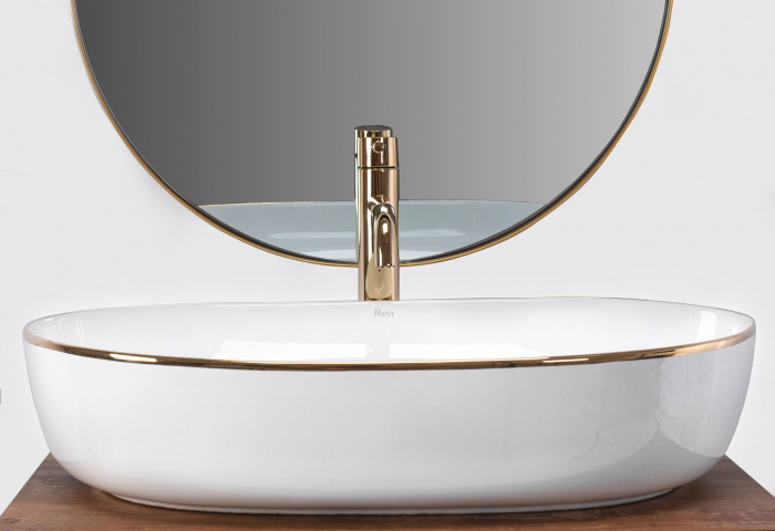 Lavoar pe blat Cleo White Gold Edge, ceramica, alb lucios [5]