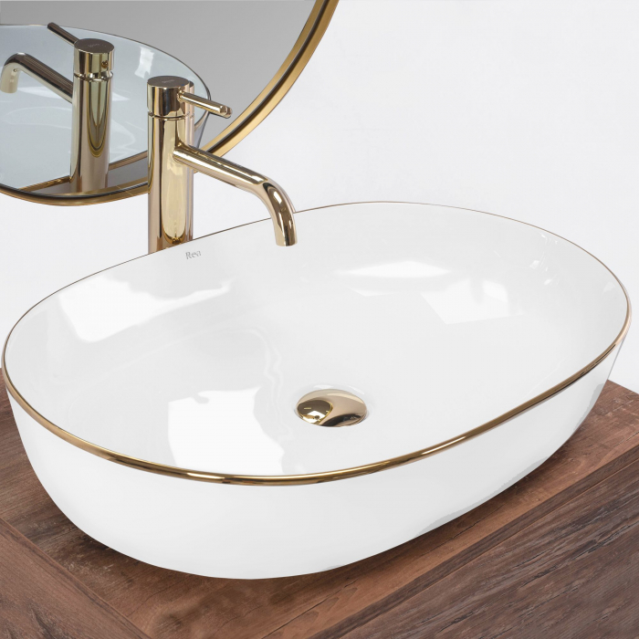 Lavoar pe blat Cleo White Gold Edge, ceramica, alb lucios [2]