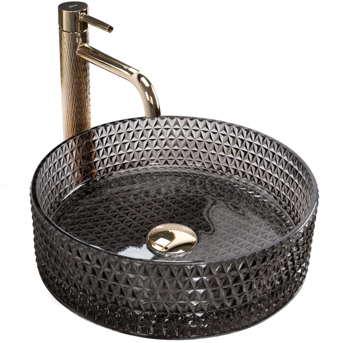 Lavoar pe blat Cristal Black, sticla, negru lucios [1]