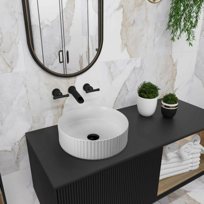 Lavoar pe blat Dalia, ceramica, alb lucios [2]