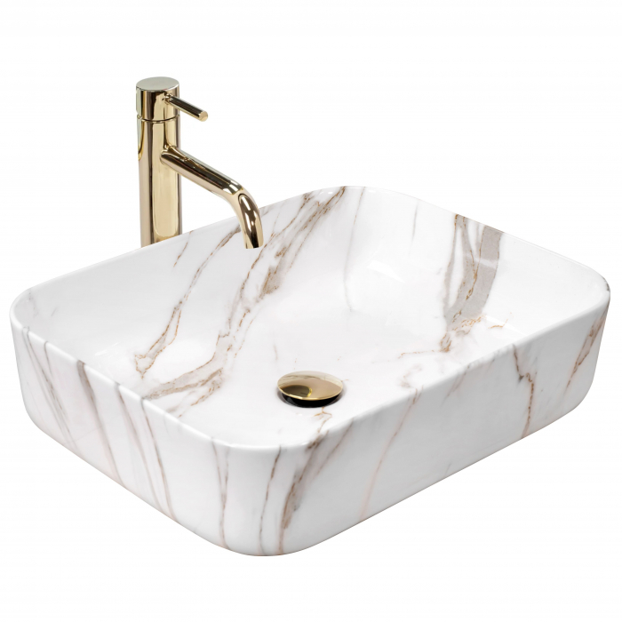 Lavoar pe blat Demi Aiax Shiny, ceramica, imitatie de piatra [1]
