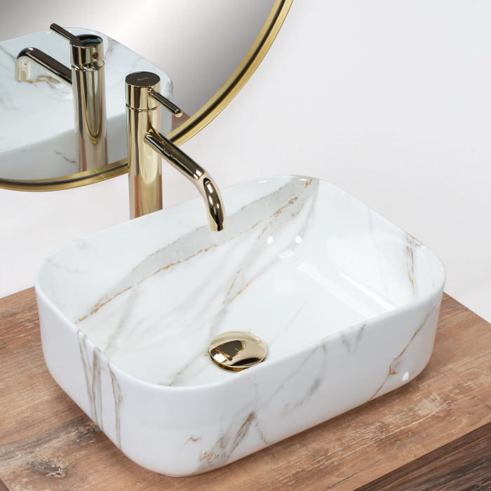 Lavoar pe blat Demi Mini Aiax Shiny, ceramica, imitatie de piatra [2]