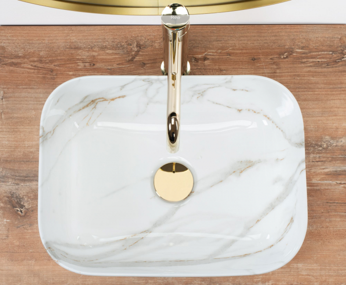 Lavoar pe blat Demi Mini Aiax Shiny, ceramica, imitatie de piatra [4]