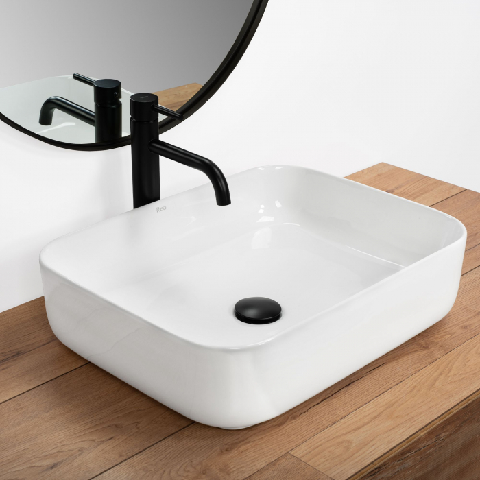 Lavoar pe blat Demi Slim, ceramica, alb lucios [2]