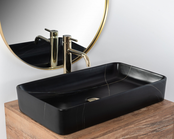 Lavoar pe blat Denis Black Stone Matt, ceramica, imitatie de piatra [4]