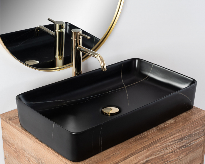 Lavoar pe blat Denis Black Stone Matt, ceramica, imitatie de piatra [2]