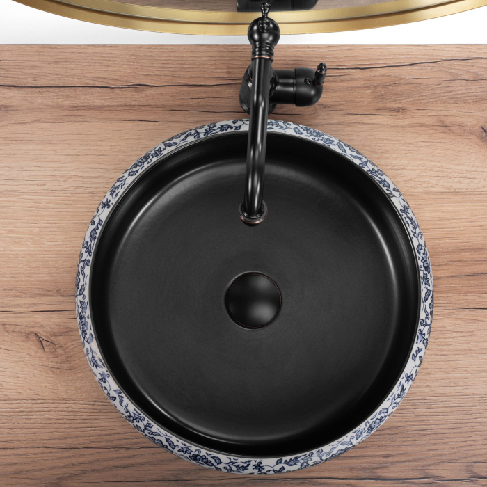 Lavoar pe blat Florisa Black Matt, ceramica, cu model [3]