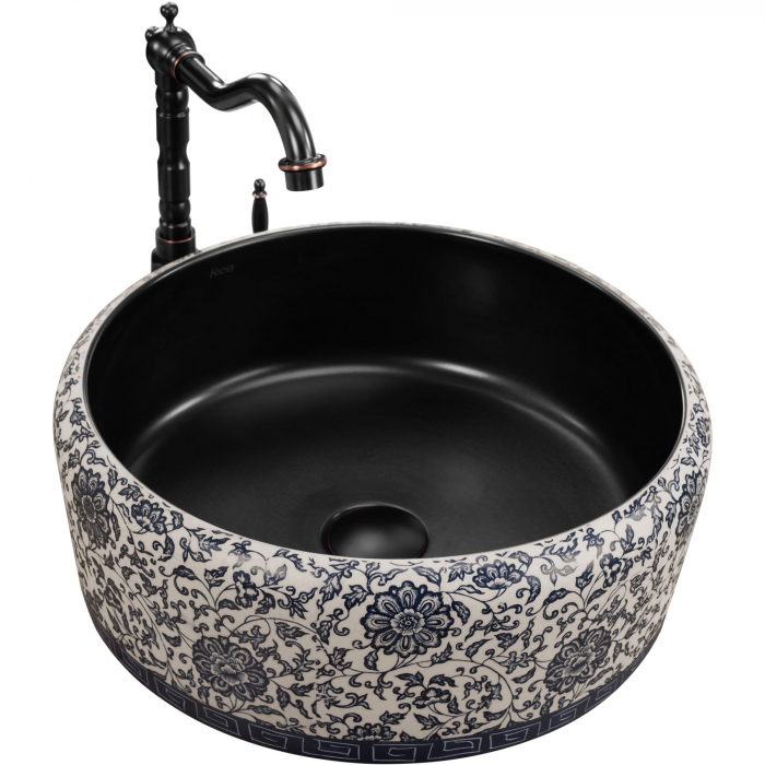 Lavoar pe blat Florisa Black Matt, ceramica, cu model [1]