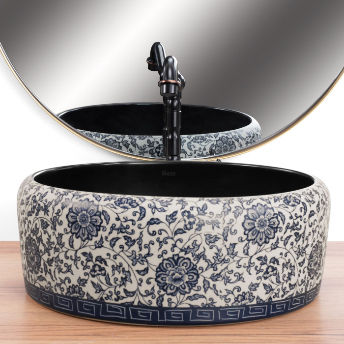 Lavoar pe blat Florisa Black Matt, ceramica, cu model [4]
