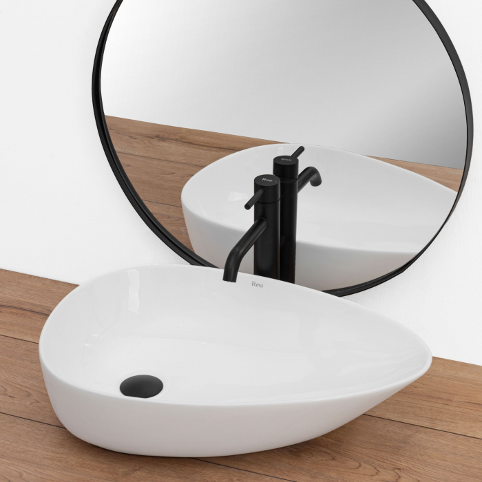 Lavoar pe blat Greta 55, ceramica, alb lucios [2]