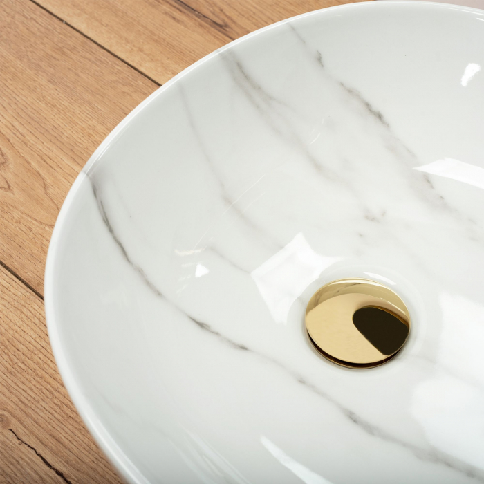 Lavoar pe blat Greta 65 Bianco Shiny, ceramica, imitatie de piatra [4]