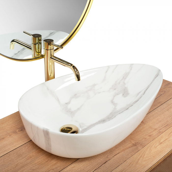 Lavoar pe blat Greta 65 Bianco Shiny, ceramica, imitatie de piatra [2]