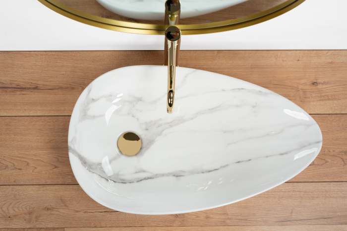 Lavoar pe blat Greta 65 Bianco Shiny, ceramica, imitatie de piatra [7]