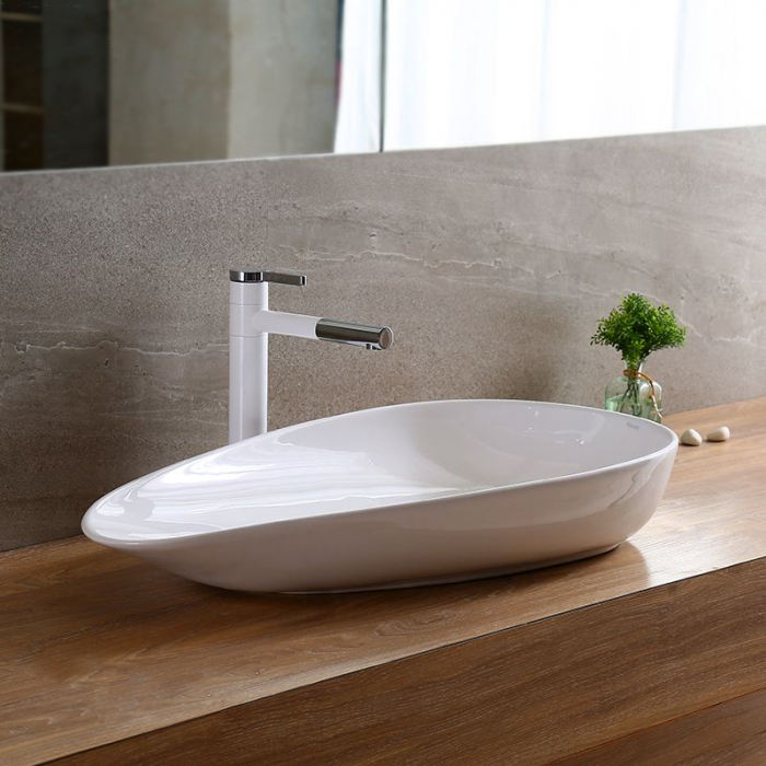 Lavoar pe blat Greta 75, ceramica, alb lucios [2]