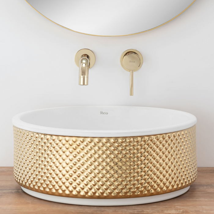 Lavoar pe blat Helen Gold White, ceramica, alb lucios [4]