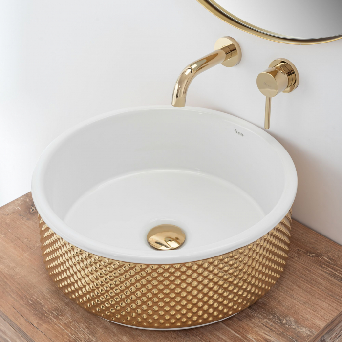 Lavoar pe blat Helen Gold White, ceramica, alb lucios [3]