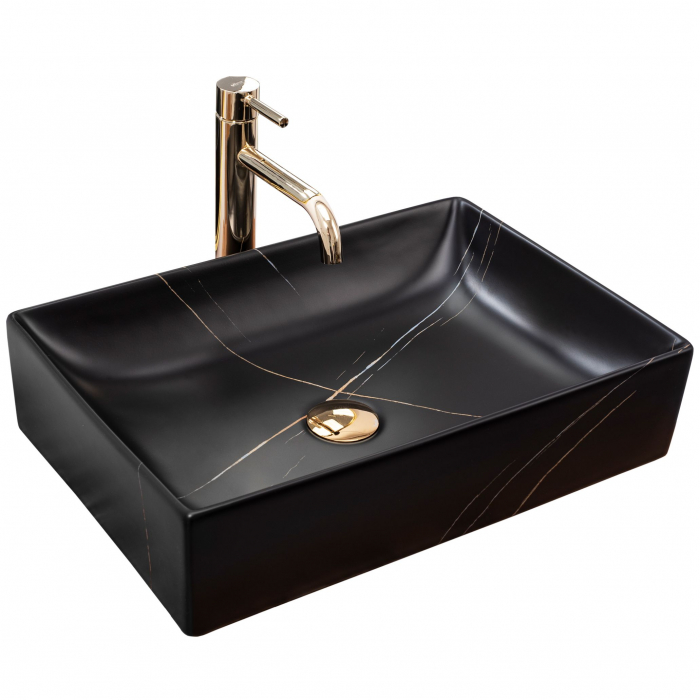 Lavoar pe blat Inga Black Marble Mat, ceramica, negru mat [1]