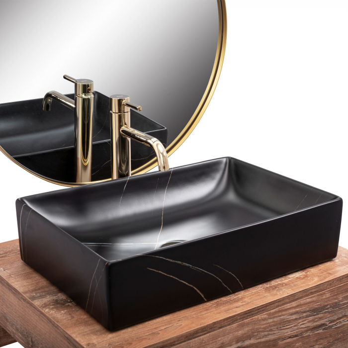 Lavoar pe blat Inga Black Marble Mat, ceramica, negru mat [2]