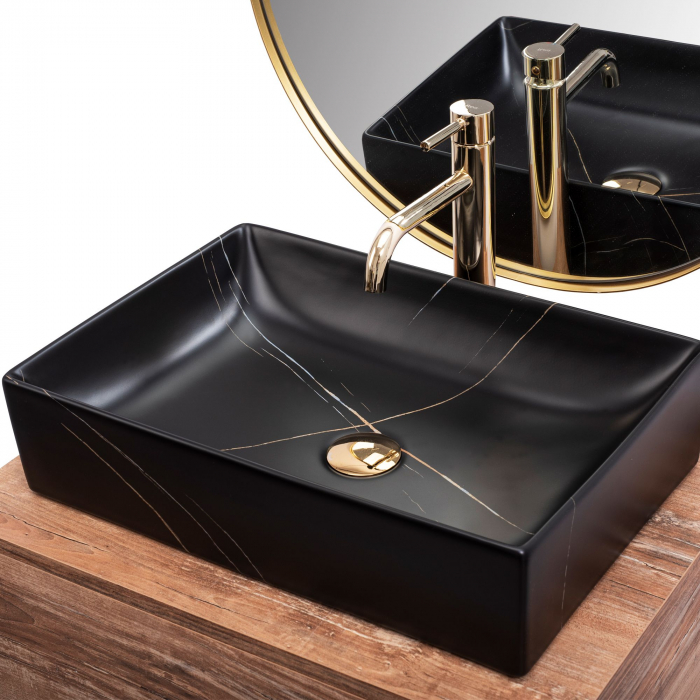 Lavoar pe blat Inga Black Marble Mat, ceramica, negru mat [5]