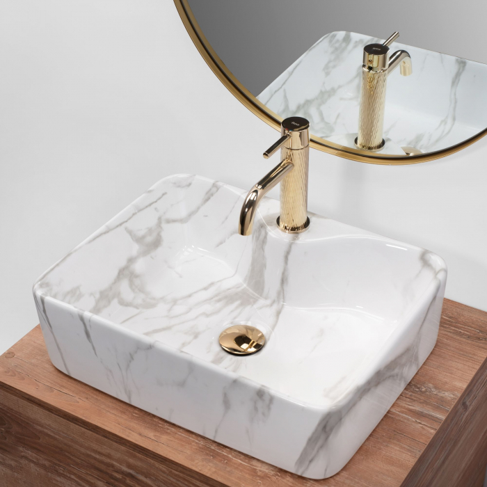 Lavoar pe blat Kelly Marmo, ceramica, imitatie de piatra [4]