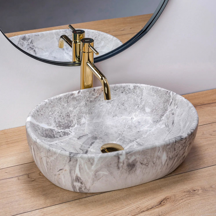 Lavoar pe blat Lara Stone Imitatie Piatra, ceramica, Gri [2]