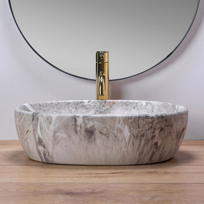 Lavoar pe blat Lara Stone Imitatie Piatra, ceramica, Gri [5]