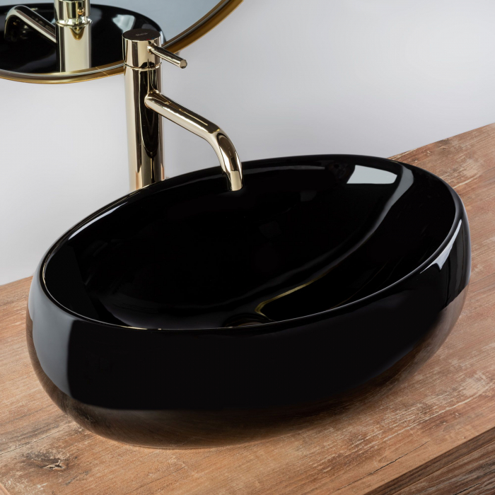 Lavoar pe blat Linda Black, ceramica, negru lucios [2]