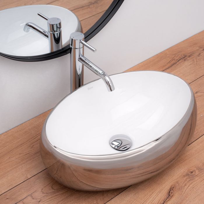 Lavoar pe blat Linda Silver, ceramica, alb lucios [3]