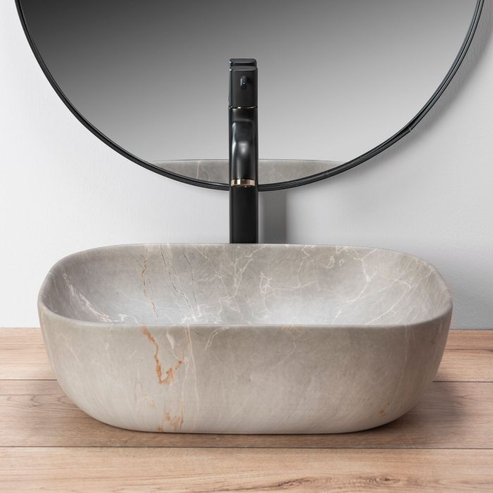 Lavoar pe blat Livia Bej Beige, ceramica, imitatie de piatra [3]