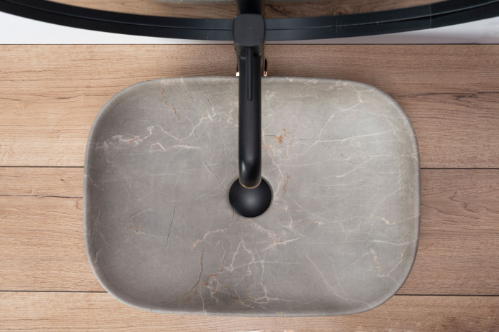 Lavoar pe blat Livia Bej Beige, ceramica, imitatie de piatra [4]