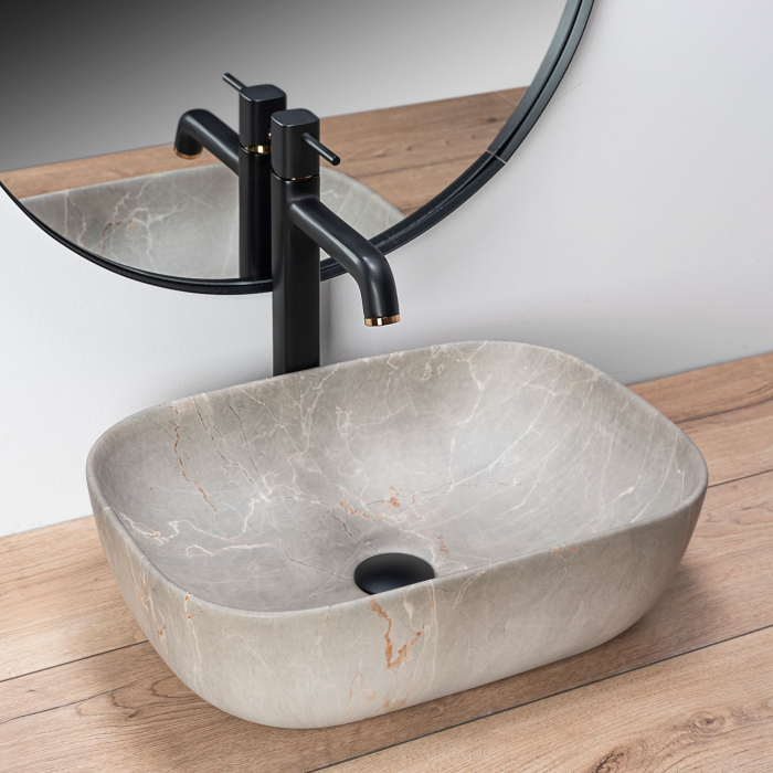 Lavoar pe blat Livia Bej Beige, ceramica, imitatie de piatra [2]