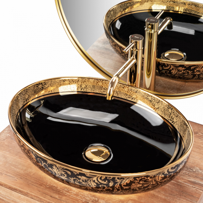 Lavoar pe blat Margot Gold / Black Ceramic, ceramica, negru lucios [2]