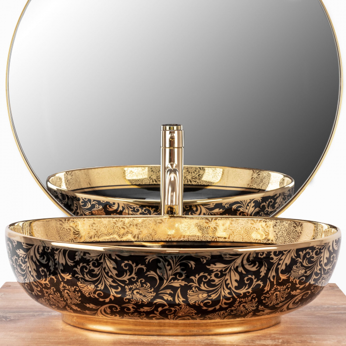 Lavoar pe blat Margot Gold / Black Ceramic, ceramica, negru lucios [3]