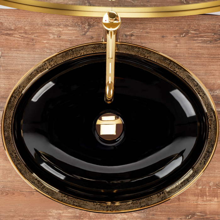 Lavoar pe blat Margot Gold / Black Ceramic, ceramica, negru lucios [4]