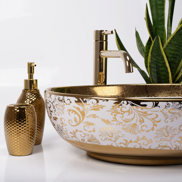 Lavoar pe blat Margot White/gold, ceramica, auriu [2]