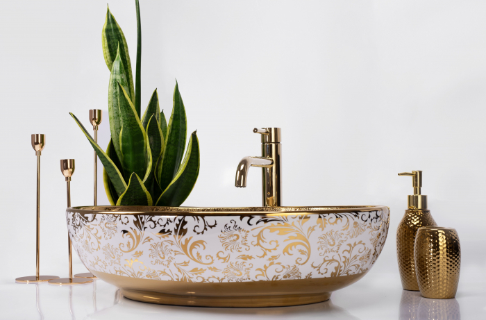 Lavoar pe blat Margot White/gold, ceramica, auriu [4]