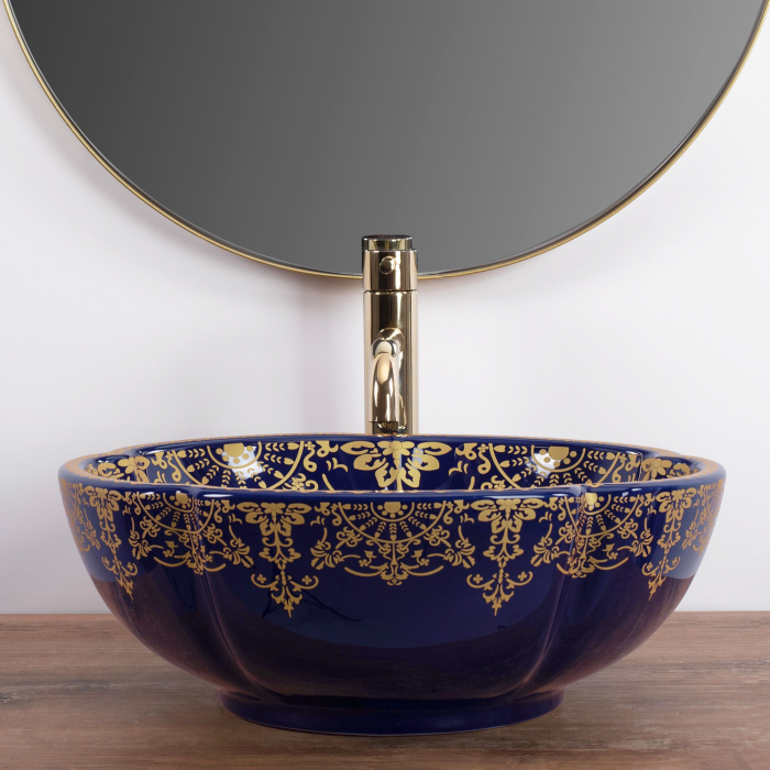 Lavoar pe blat Marina Blue, ceramica, cu model [4]