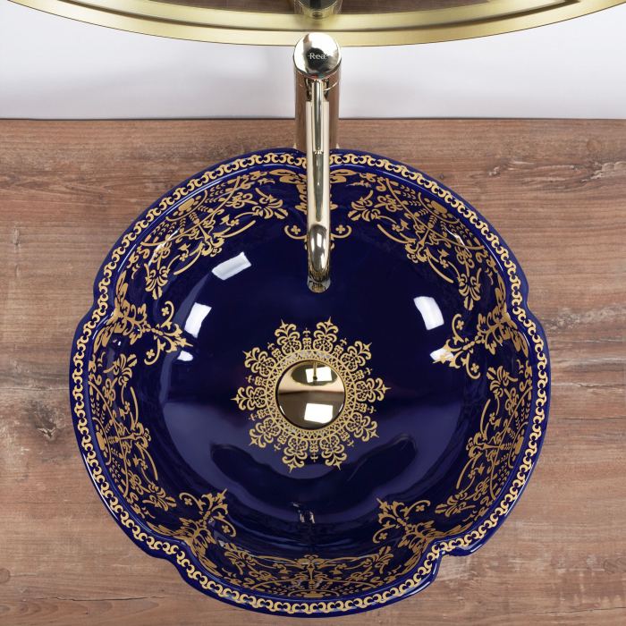 Lavoar pe blat Marina Blue, ceramica, cu model [3]