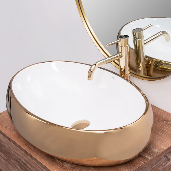 Lavoar pe blat Melania Alb / Gold, ceramica, alb lucios [5]