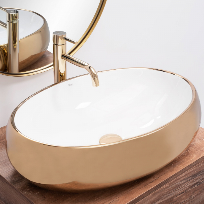 Lavoar pe blat Melania Alb / Gold, ceramica, alb lucios [2]
