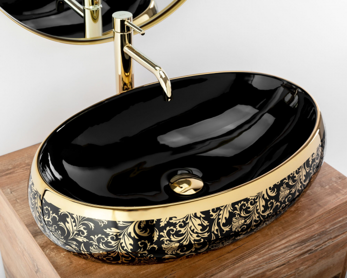Lavoar pe blat Meryl Black / Gold, ceramica, negru lucios [3]